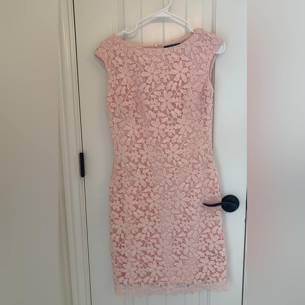 Lauren Ralph Lauren Blush Lace Cap-Sleeve Midi Dress